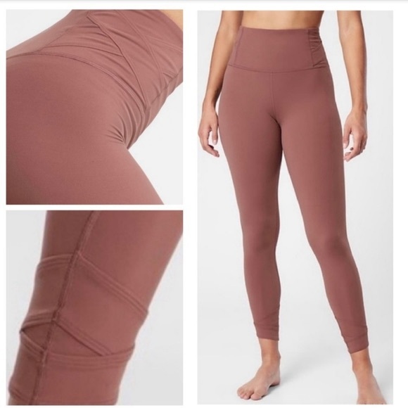 Athleta Pants - Athleta Elation Pirouette 7/8 Leggings XS Brown Criss Cross Hem High Rise Yoga